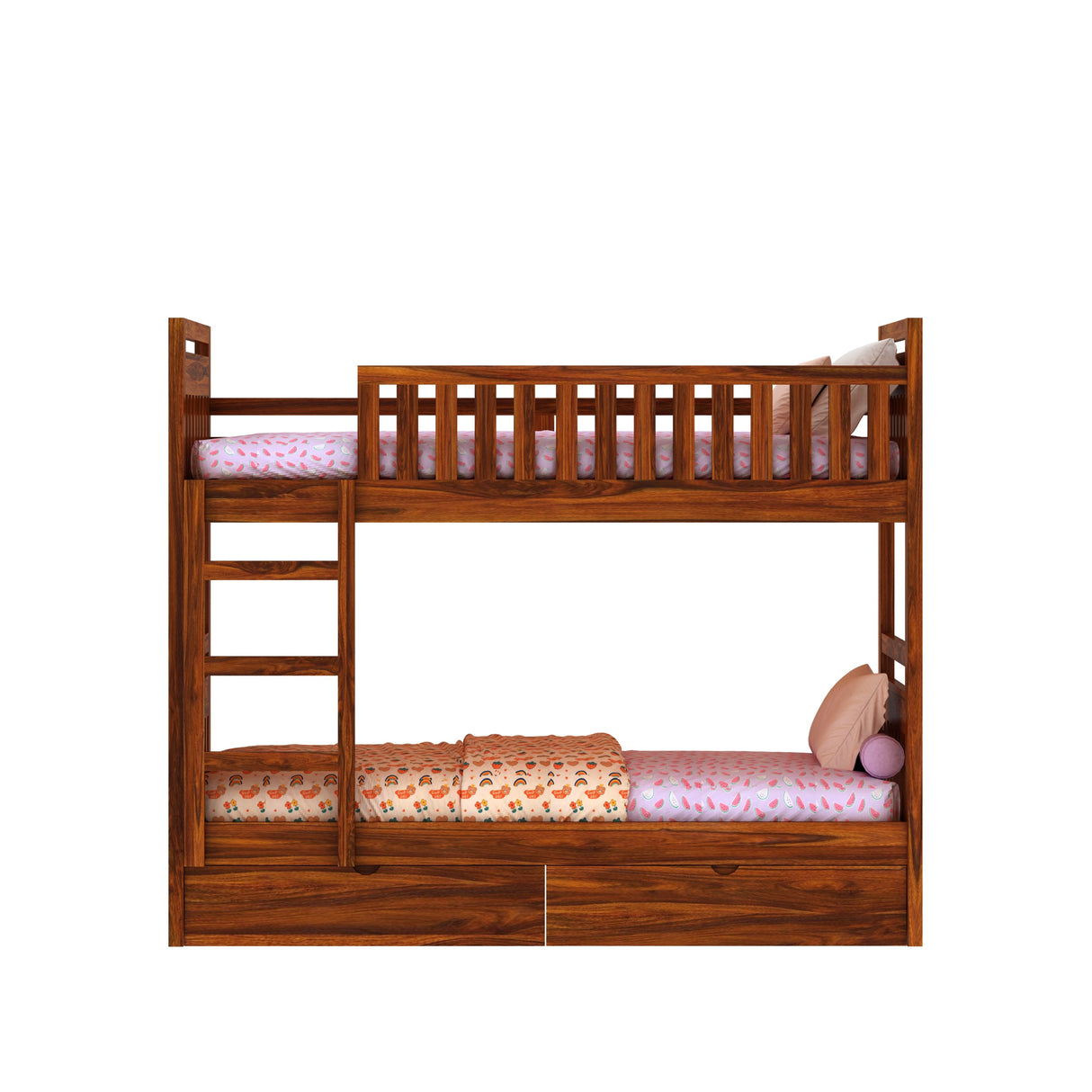 Swift Solid Sheesham Wood Bunk Bed With Ladder & Two Drawer Storage - 3 years Warranty