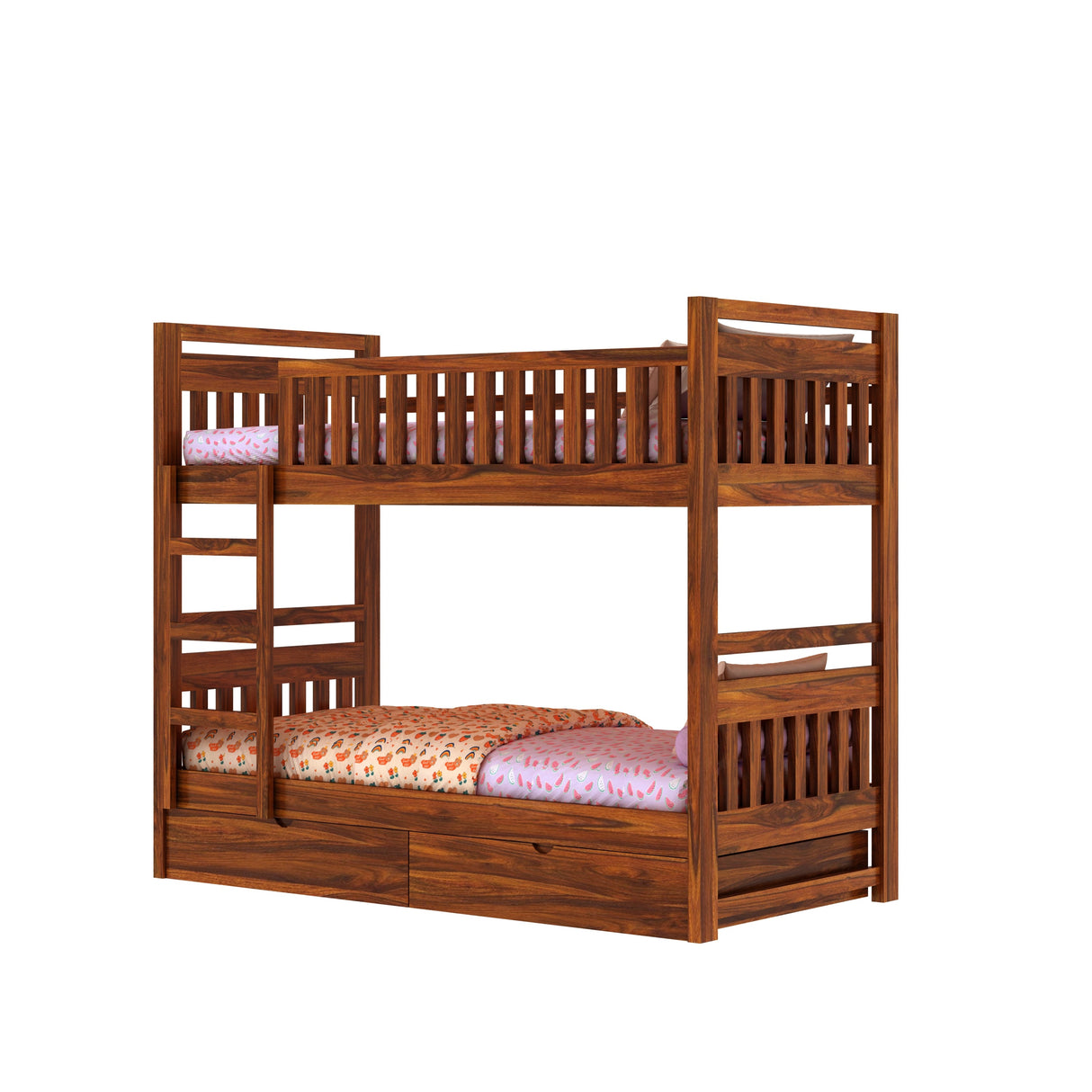 Swift Solid Sheesham Wood Bunk Bed With Ladder & Two Drawer Storage - 3 years Warranty