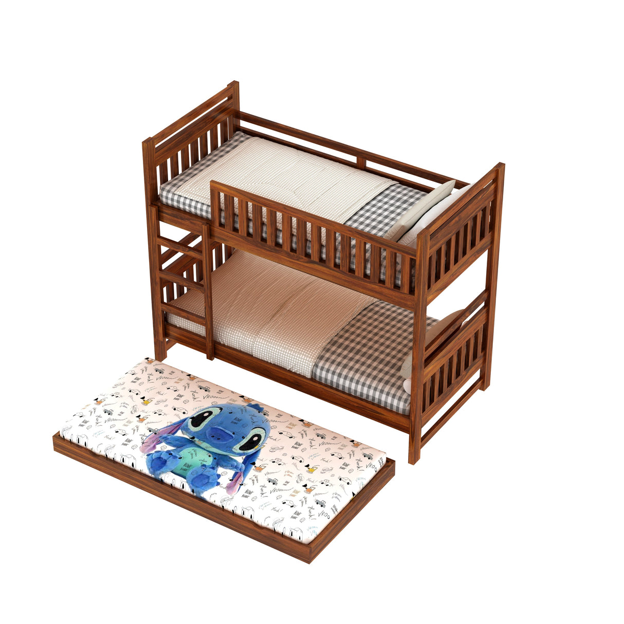 Swift Solid Sheesham Wood Bunk Bed With Ladder & Trundle Bed - 3 years Warranty
