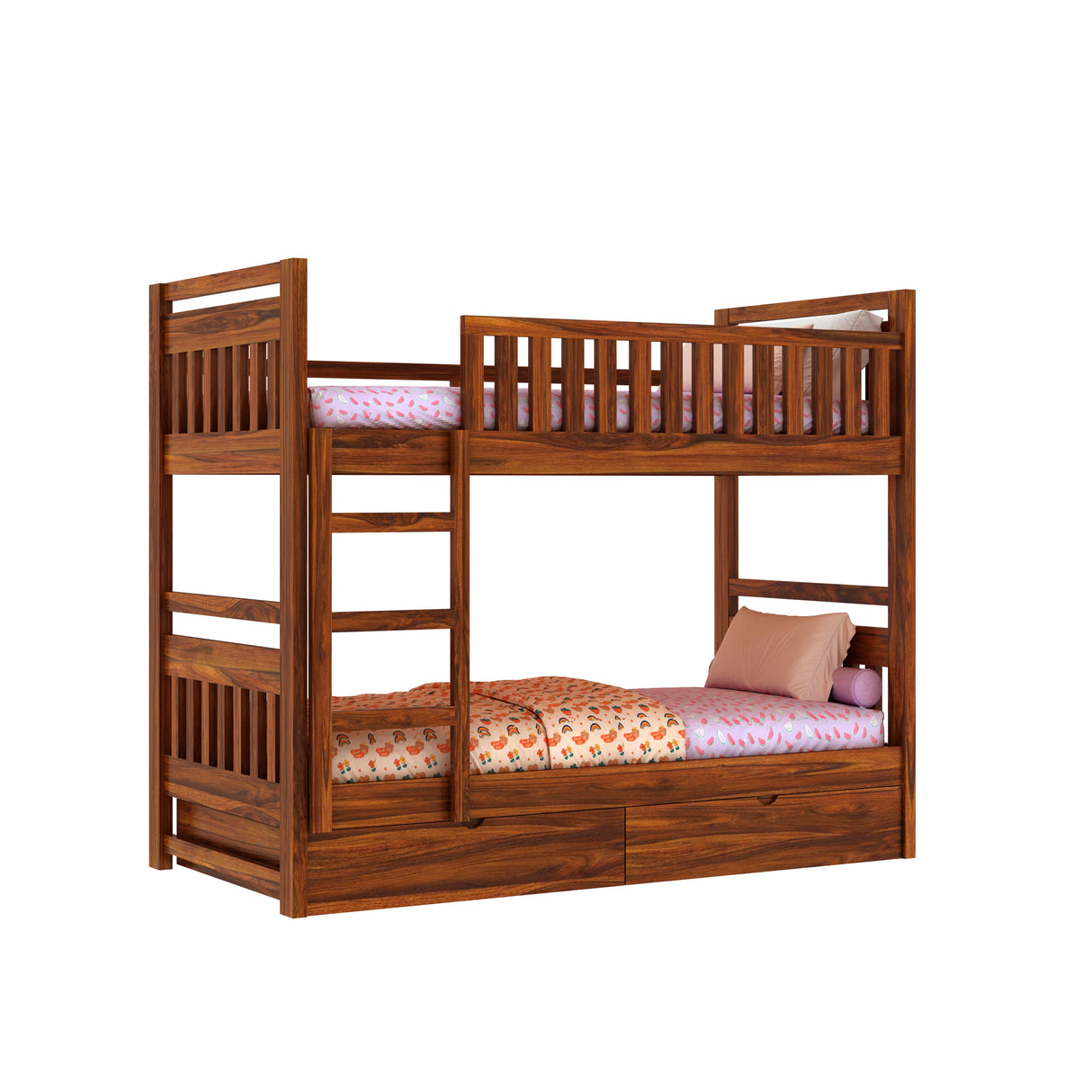 Swift Solid Sheesham Wood Bunk Bed With Ladder & Two Drawer Storage - 3 years Warranty