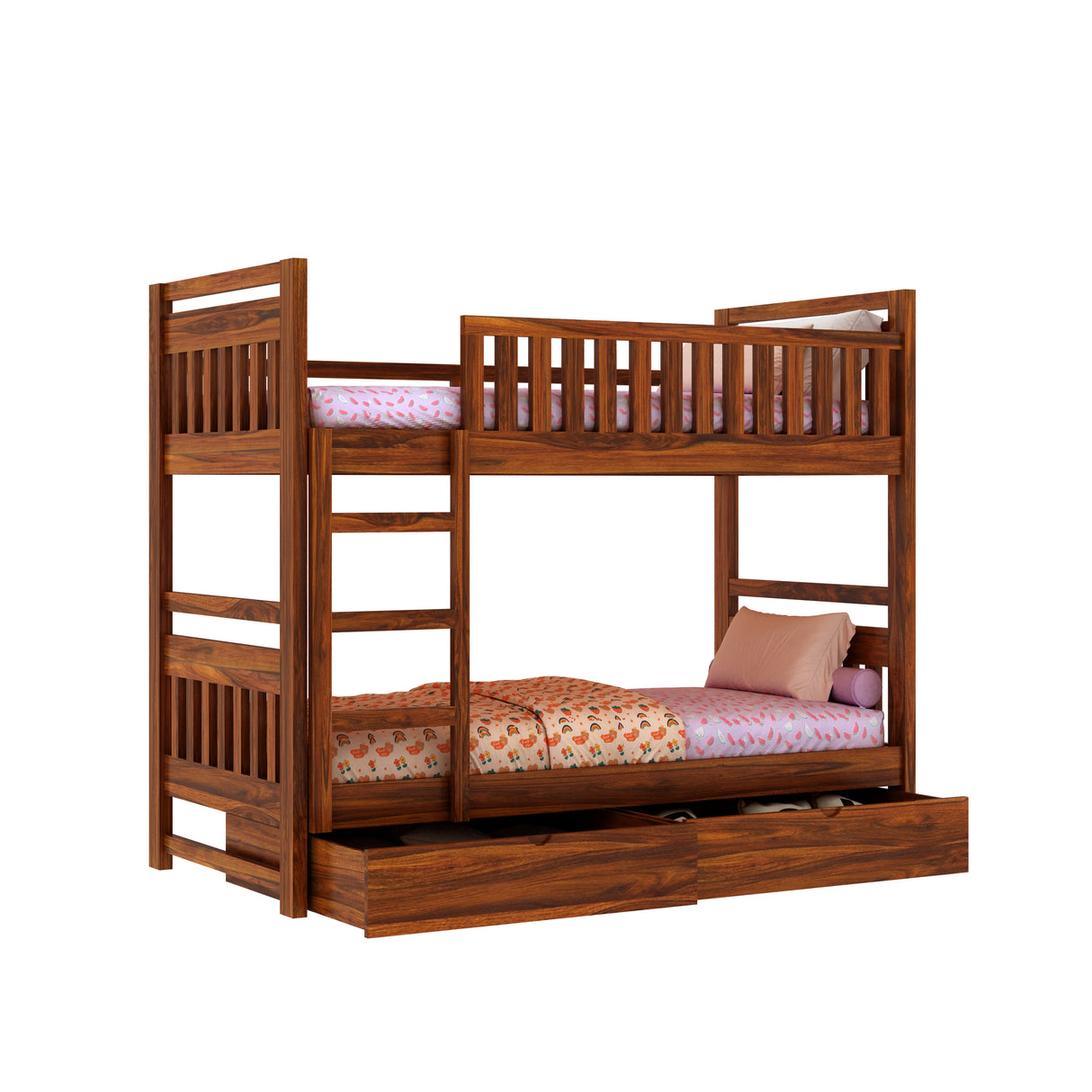 Swift Solid Sheesham Wood Bunk Bed With Ladder & Two Drawer Storage - 3 years Warranty