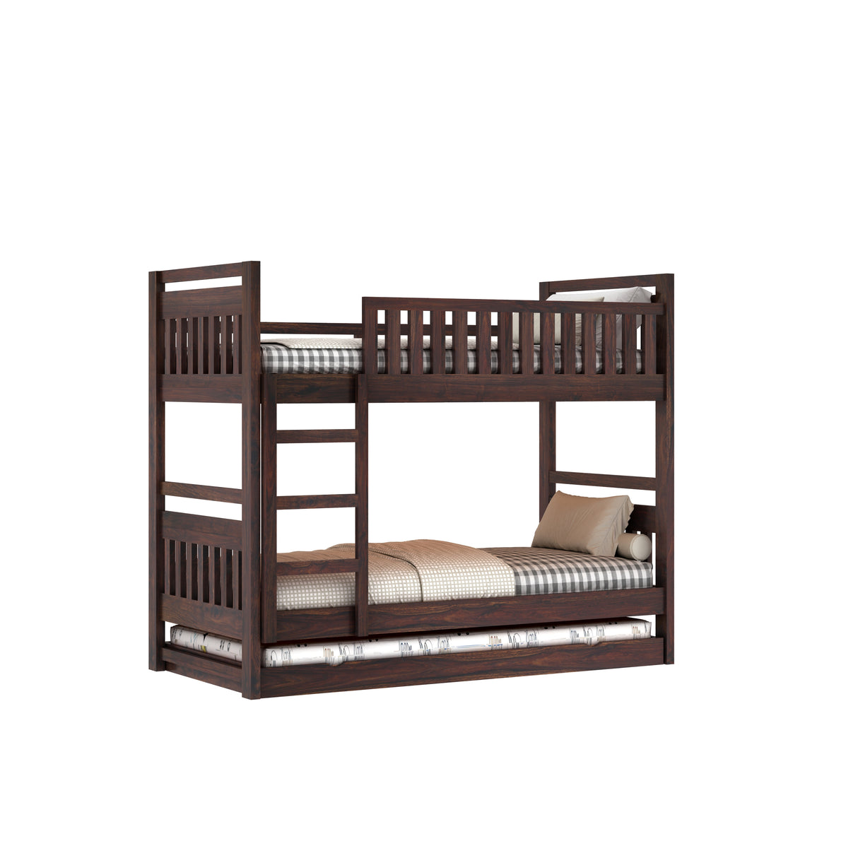 Swift Solid Sheesham Wood Bunk Bed With Ladder & Trundle Bed - 3 years Warranty