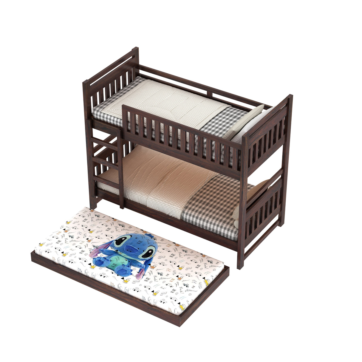 Swift Solid Sheesham Wood Bunk Bed With Ladder & Trundle Bed - 3 years Warranty