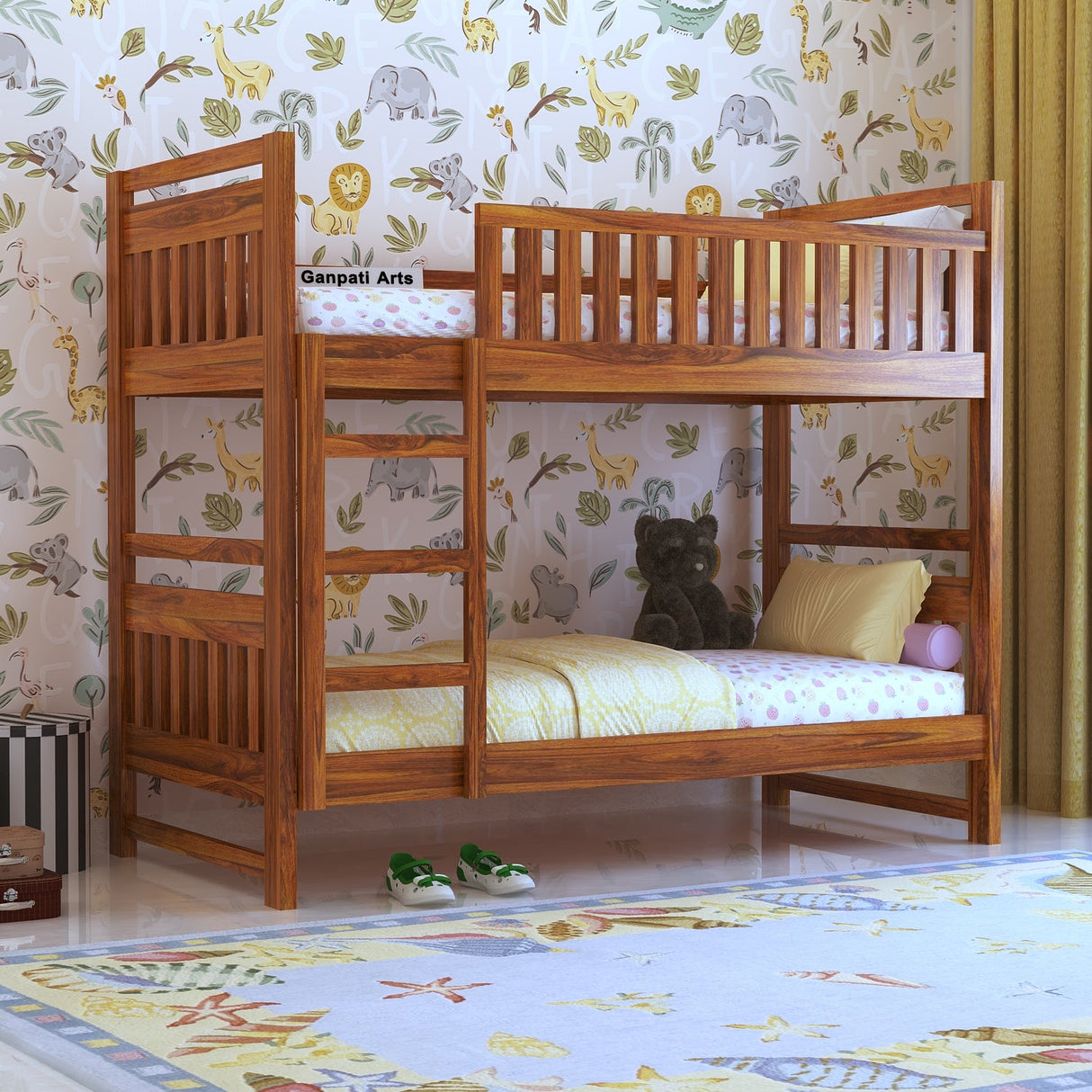 Swift Solid Sheesham Wood Bunk Bed Without Storage - 3 years Warranty