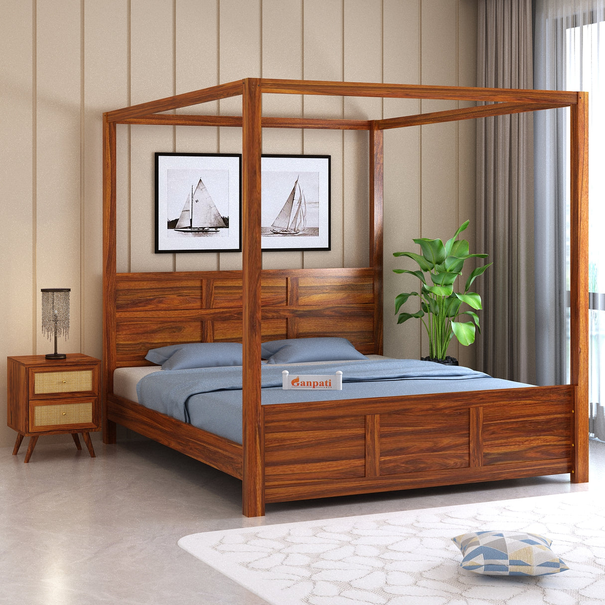 Akon Solid Sheesham Wood Poster Bed - 3 Years Warranty