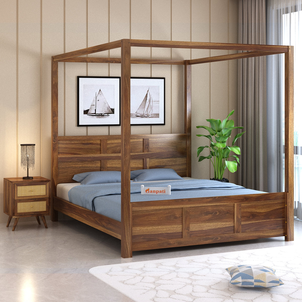 Akon Solid Sheesham Wood Poster Bed - 3 Years Warranty
