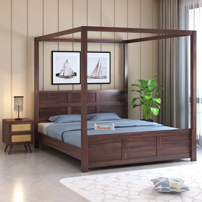 Akon Solid Sheesham Wood Poster Bed - 3 Years Warranty features