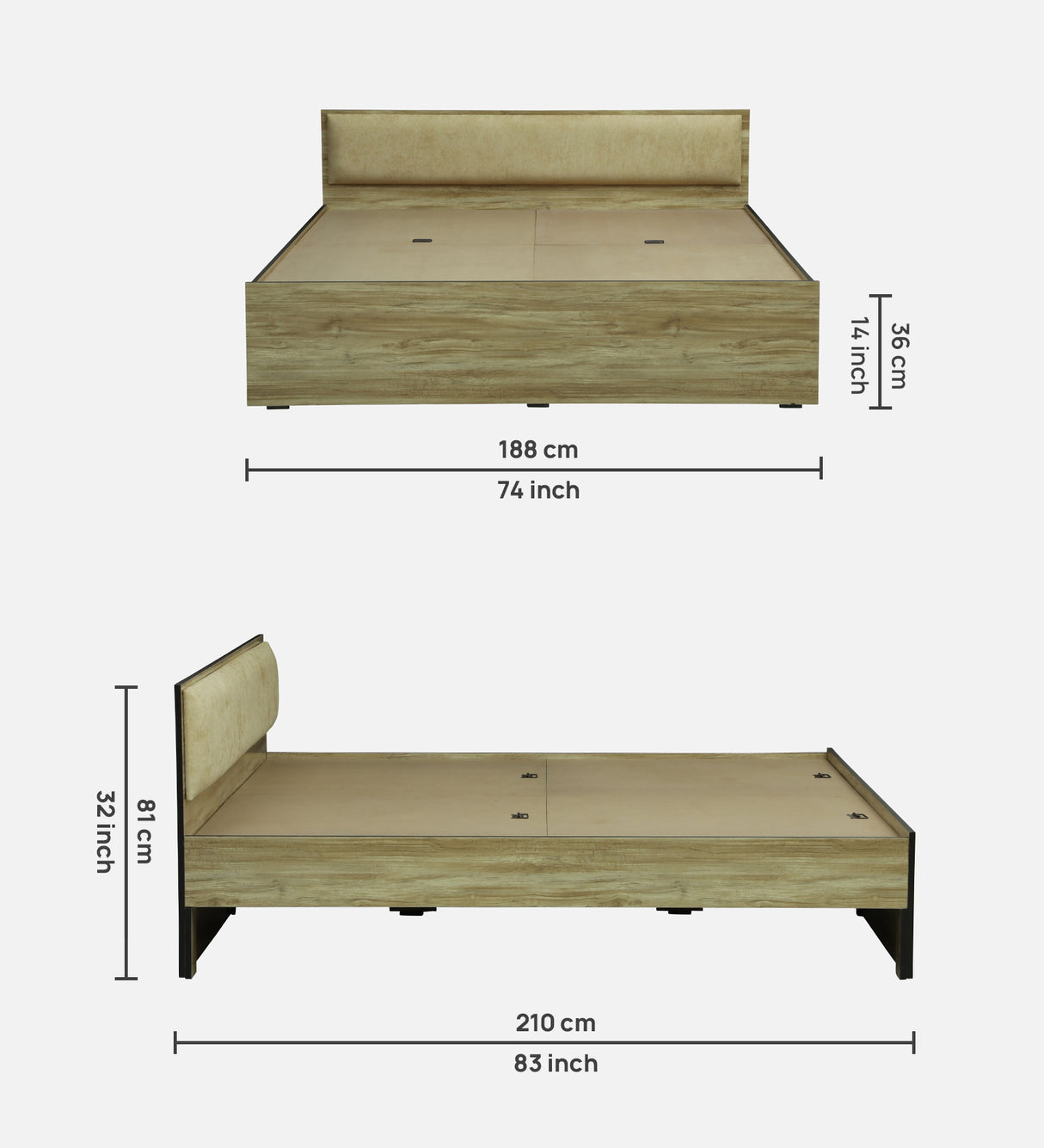 ALLEN Engineered Wood Bed Without Storage and Upholstered Headboard (STONE) - 12 Months Warranty