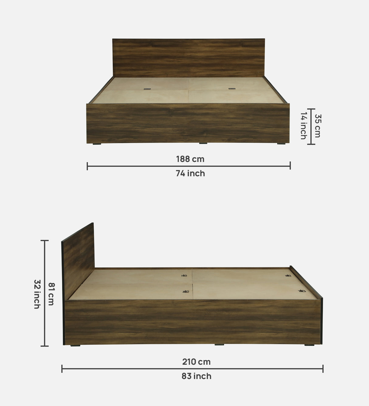 CARPER Engineered Wood Bed with Box Storage (Walnut) - 12 Months Warranty