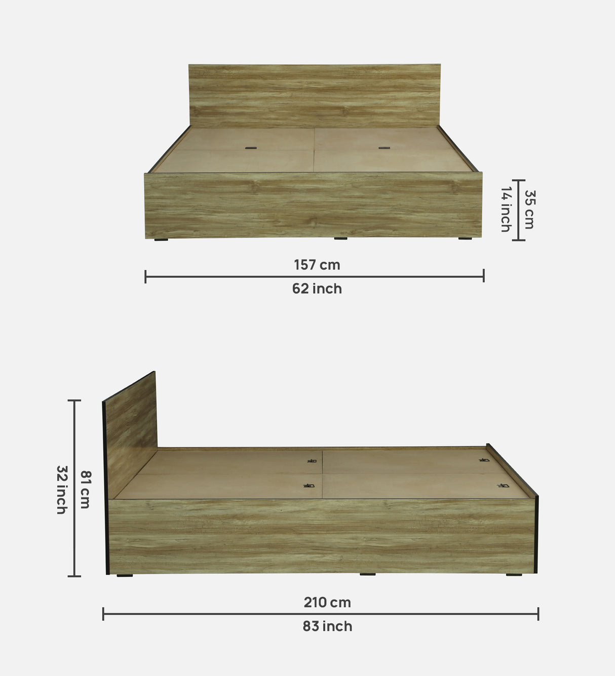 CARPER Engineered Wood Bed with Box Storage (STONE) - 12 Months Warranty