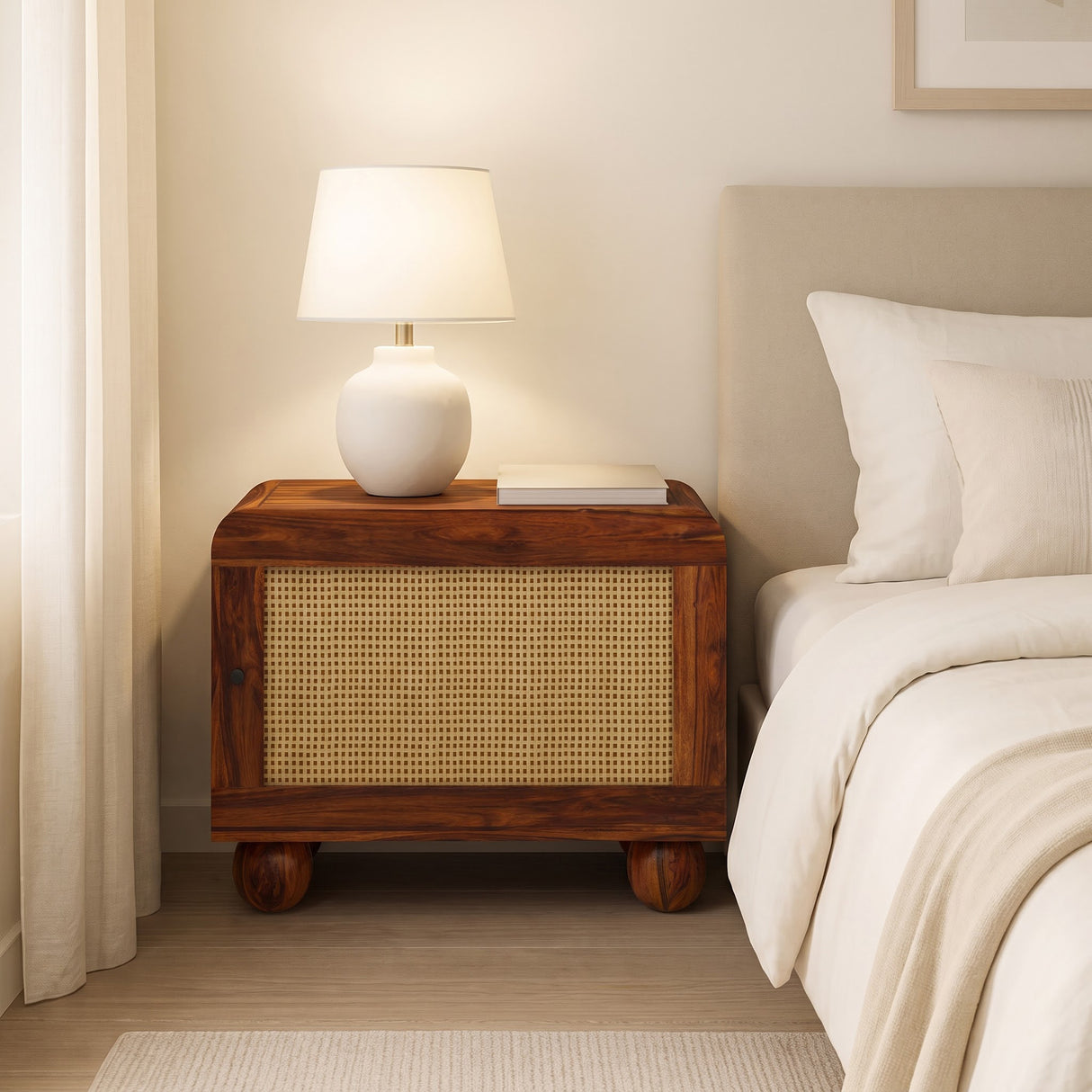 Naptune Solid Sheesham Wood Bedside Table - 3 Years Warranty