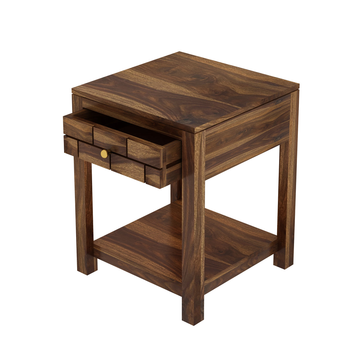 Italian Solid Sheesham Wood Side Table With One Drawer - 3 Years Warranty