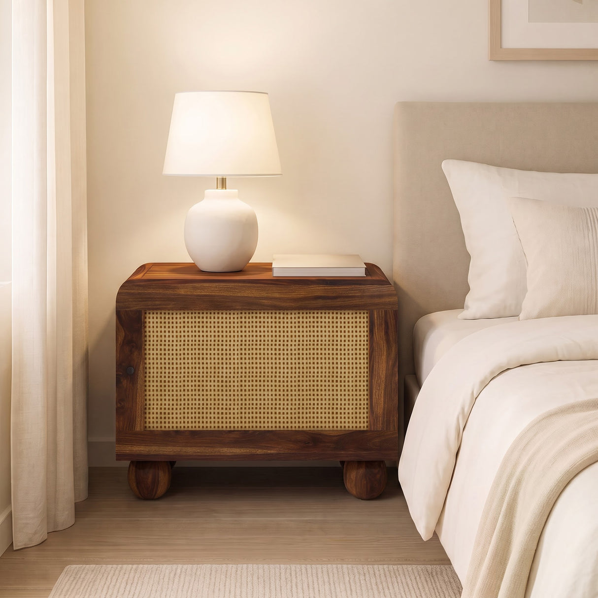 Naptune Solid Sheesham Wood Bedside Table - 3 Years Warranty