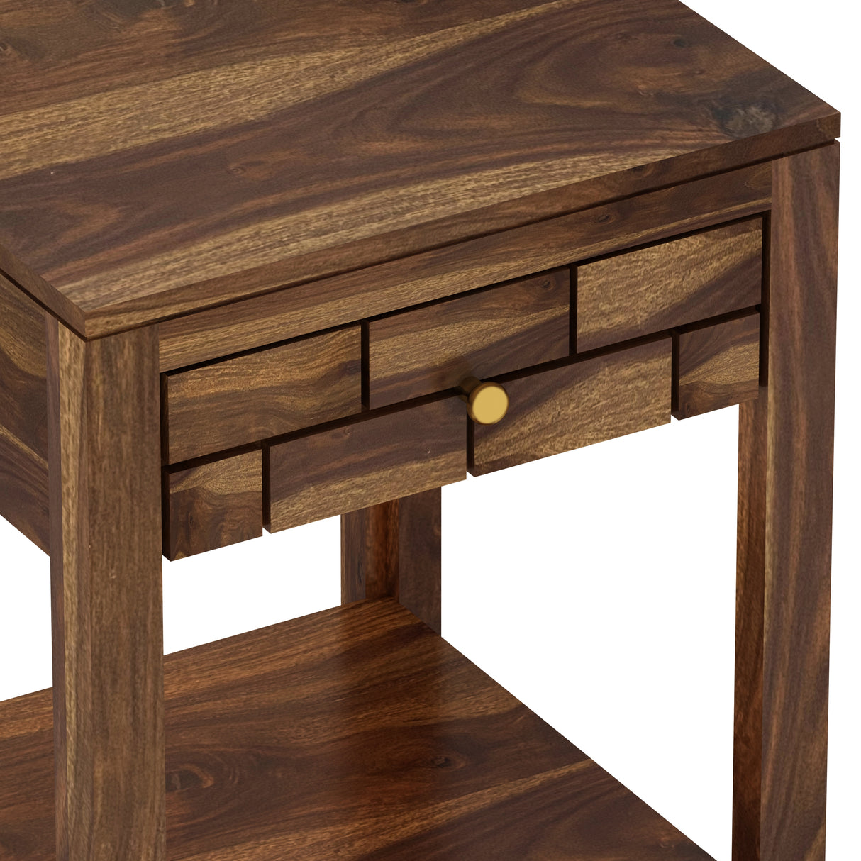 Italian Solid Sheesham Wood Side Table With One Drawer - 3 Years Warranty