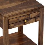 Italian Solid Sheesham Wood Side Table With One Drawer - 3 Years Warranty