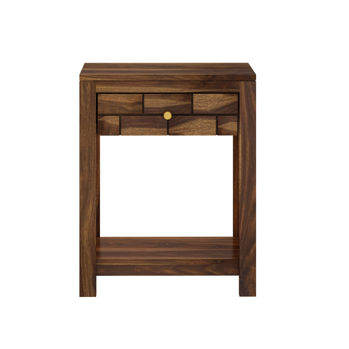 Italian Solid Sheesham Wood Side Table With One Drawer - 3 Years Warranty