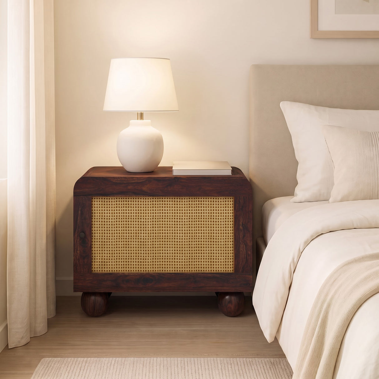 Naptune Solid Sheesham Wood Bedside Table - 3 Years Warranty