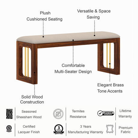 Edin Solid Sheesham Wood Dining Bench - 3 Years Warranty
