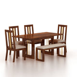 Edin Solid Sheesham Wood 6 Seater Dining Set With 4 Chairs and Bench - 3 Years Warranty