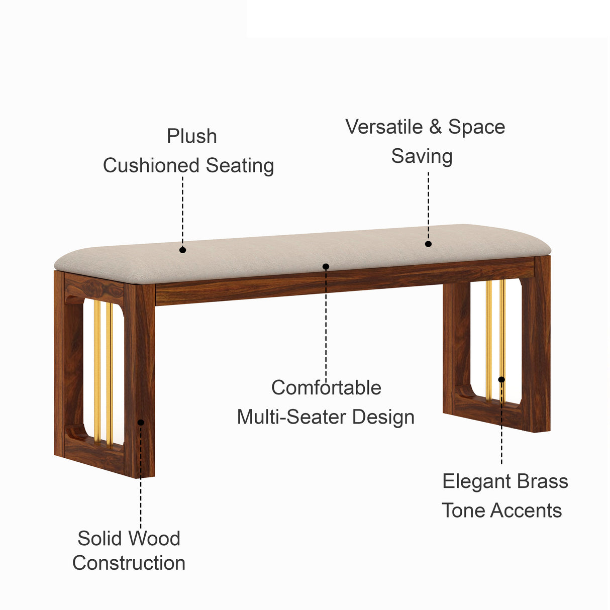 Edin Solid Sheesham Wood 6 Seater Dining Set With 4 Chairs and Bench - 3 Years Warranty