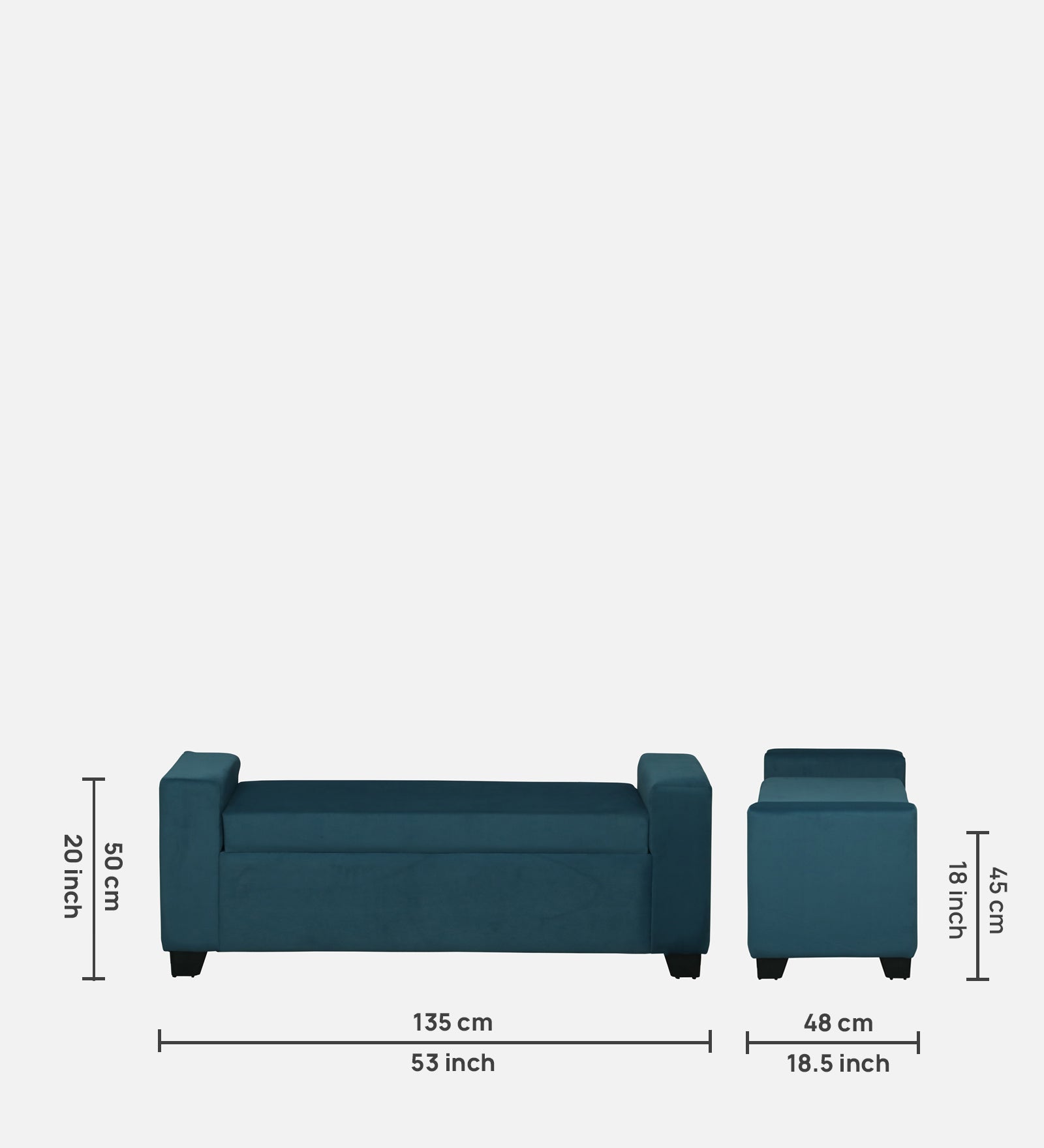 BOLT Upholstered Ottoman Bench With Storage - 12 Months Warranty(Teal Color) features