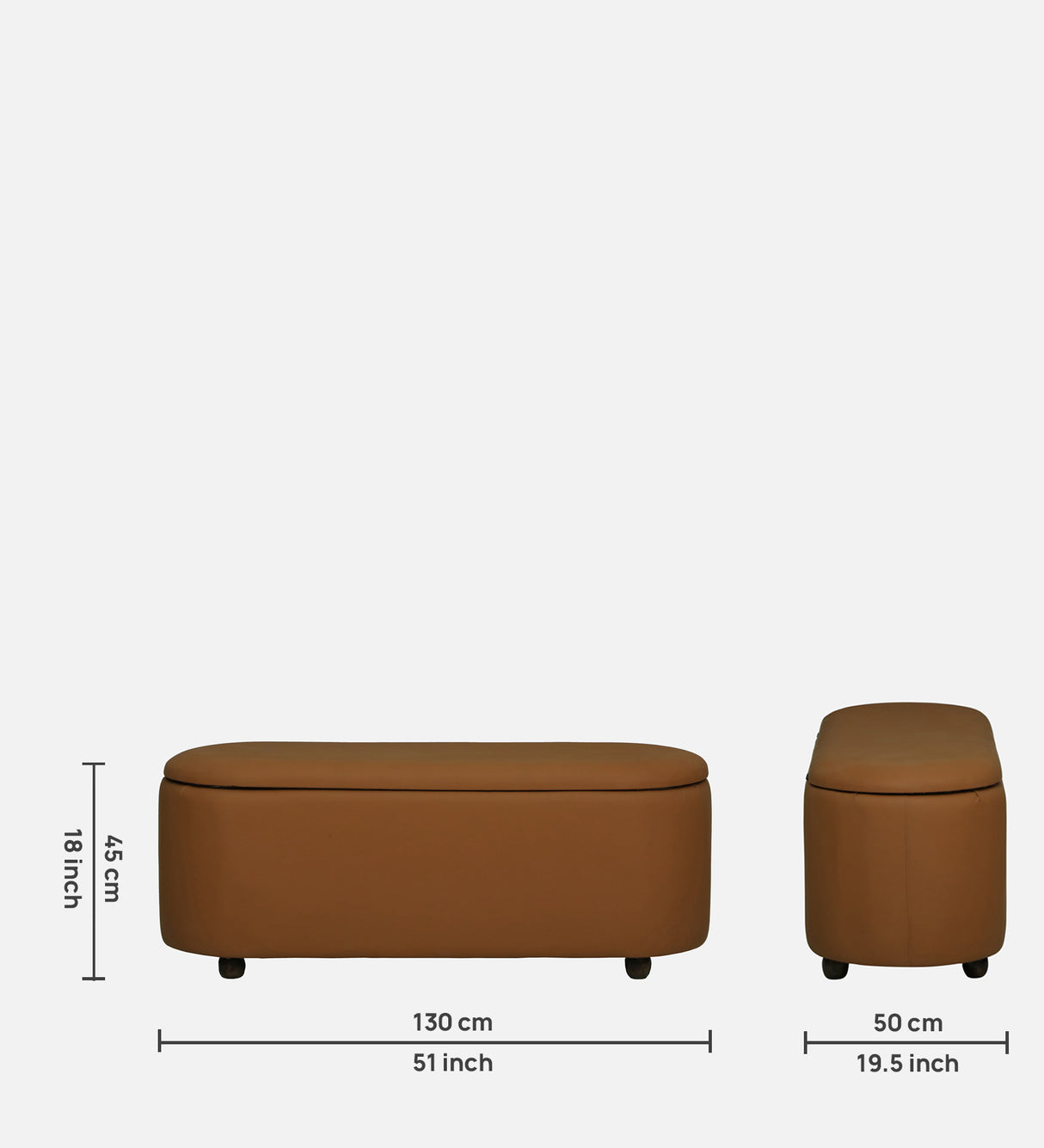 ROMAN Upholstered Ottoman Bench With Storage - 12 Months Warranty(Camel Brown)