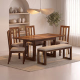 Edin Solid Sheesham Wood 6 Seater Dining Set With 4 Chairs and Bench - 3 Years Warranty