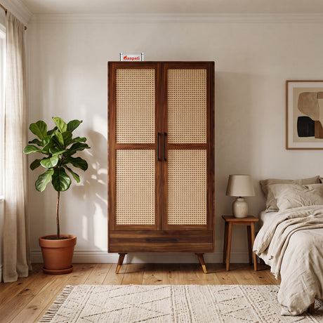 Riverton Solid Sheesham Wood Wardrobe With Two Doors and Drawer - 3-Year Warranty