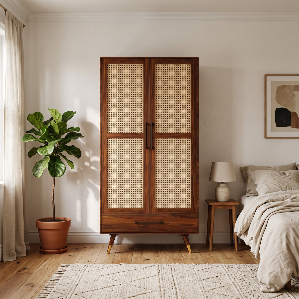 Riverton Solid Sheesham Wood Wardrobe With Two Doors and Drawer - 3-Year Warranty