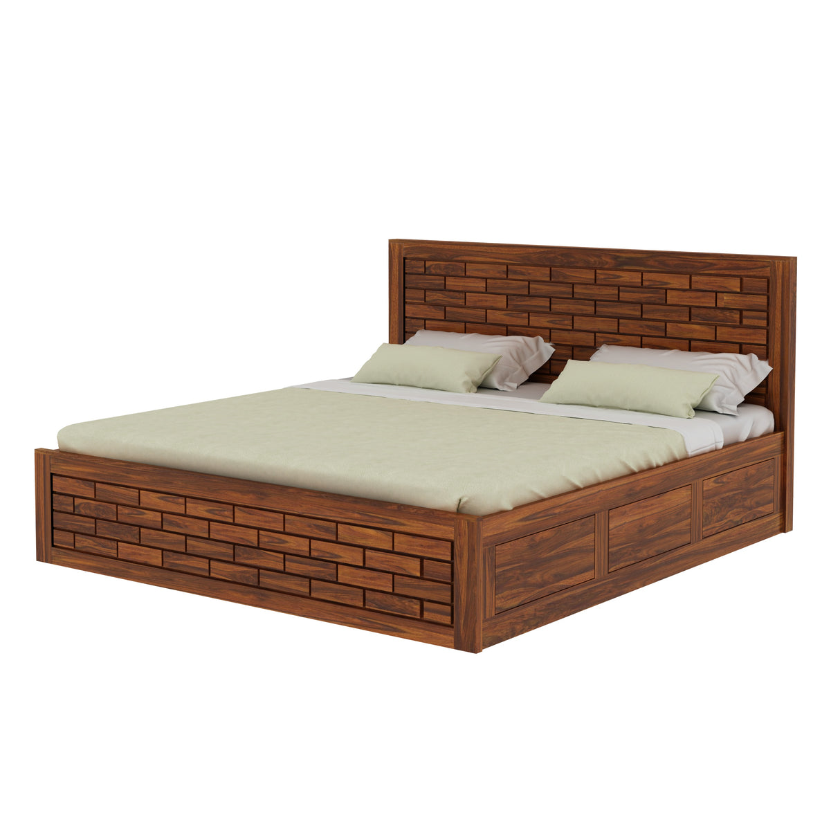 Italian Solid Sheesham Wood Bed with Box Storage FULL Headboard -  3 Years Warranty