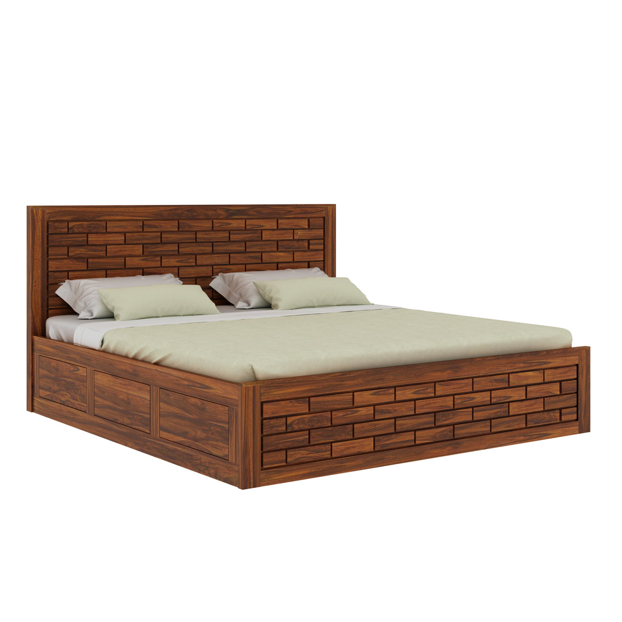Italian Solid Sheesham Wood Bed with Box Storage FULL Headboard -  3 Years Warranty