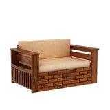 Italian Solid Sheesham Wood 2 Seater Sofa Cum Bed With Headboard and Mini Storage - 3 Years Warranty