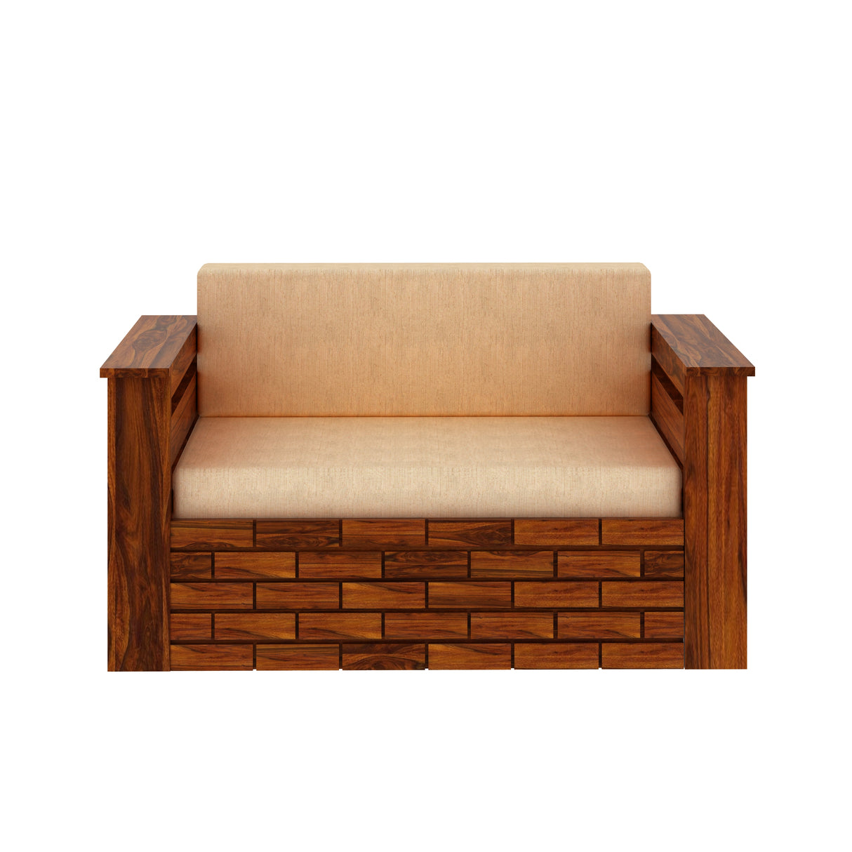 Italian Solid Sheesham Wood 2 Seater Sofa Cum Bed With Headboard and Mini Storage - 3 Years Warranty