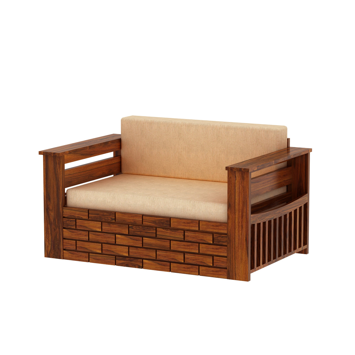 Italian Solid Sheesham Wood 2 Seater Sofa Cum Bed With Headboard and Mini Storage - 3 Years Warranty