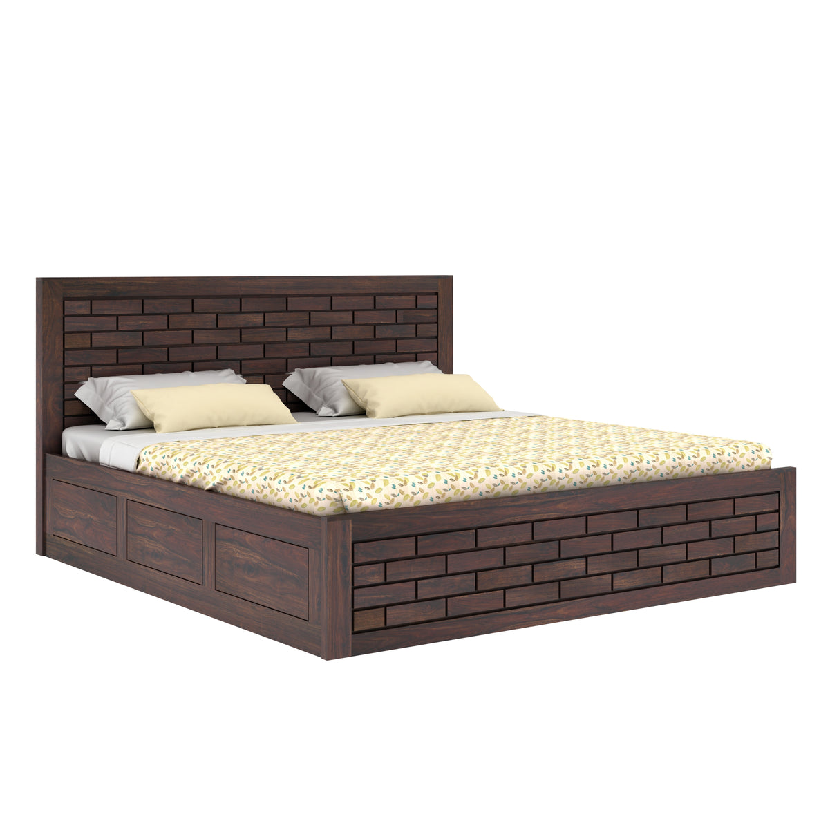 Italian Solid Sheesham Wood Bed with Hydraulic Box Storage FULL Headboard - 3 Years Warranty