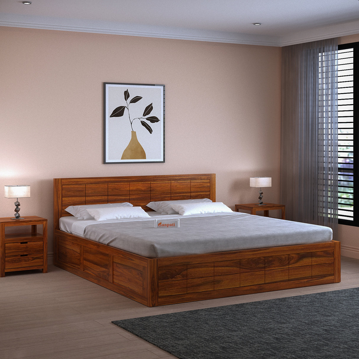 SKYLER Solid Sheesham Wood Box Storage Bed - 3 years Warranty