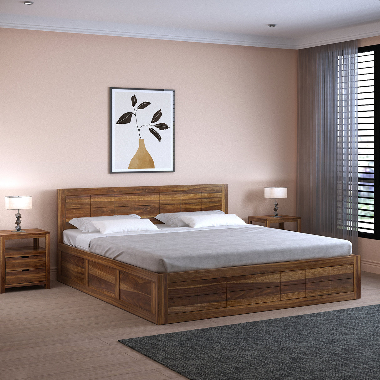 SKYLER Solid Sheesham Wood Box Storage Bed - 3 years Warranty