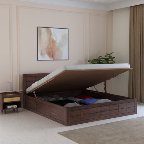 SKYLER Solid Sheesham Wood Hydraulic Storage Bed - 3 years Warranty