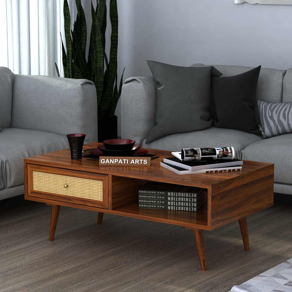 Syrus Solid Sheesham Wood Coffee Table With Drawer Storage - 3 Years Warranty