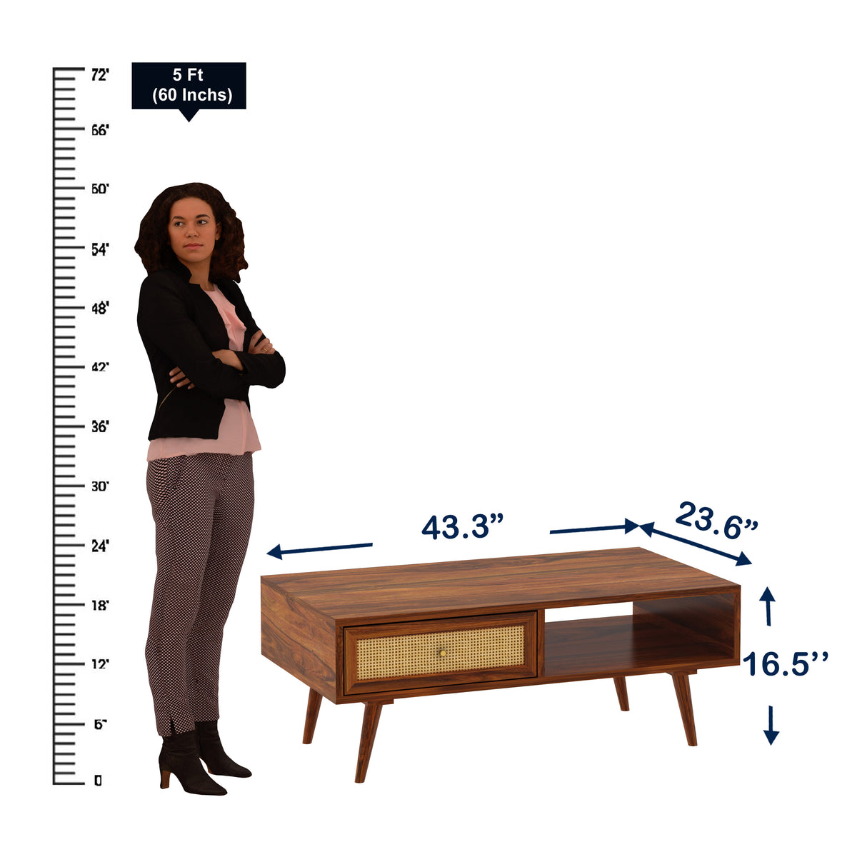 Syrus Solid Sheesham Wood Coffee Table With Drawer Storage - 3 Years Warranty