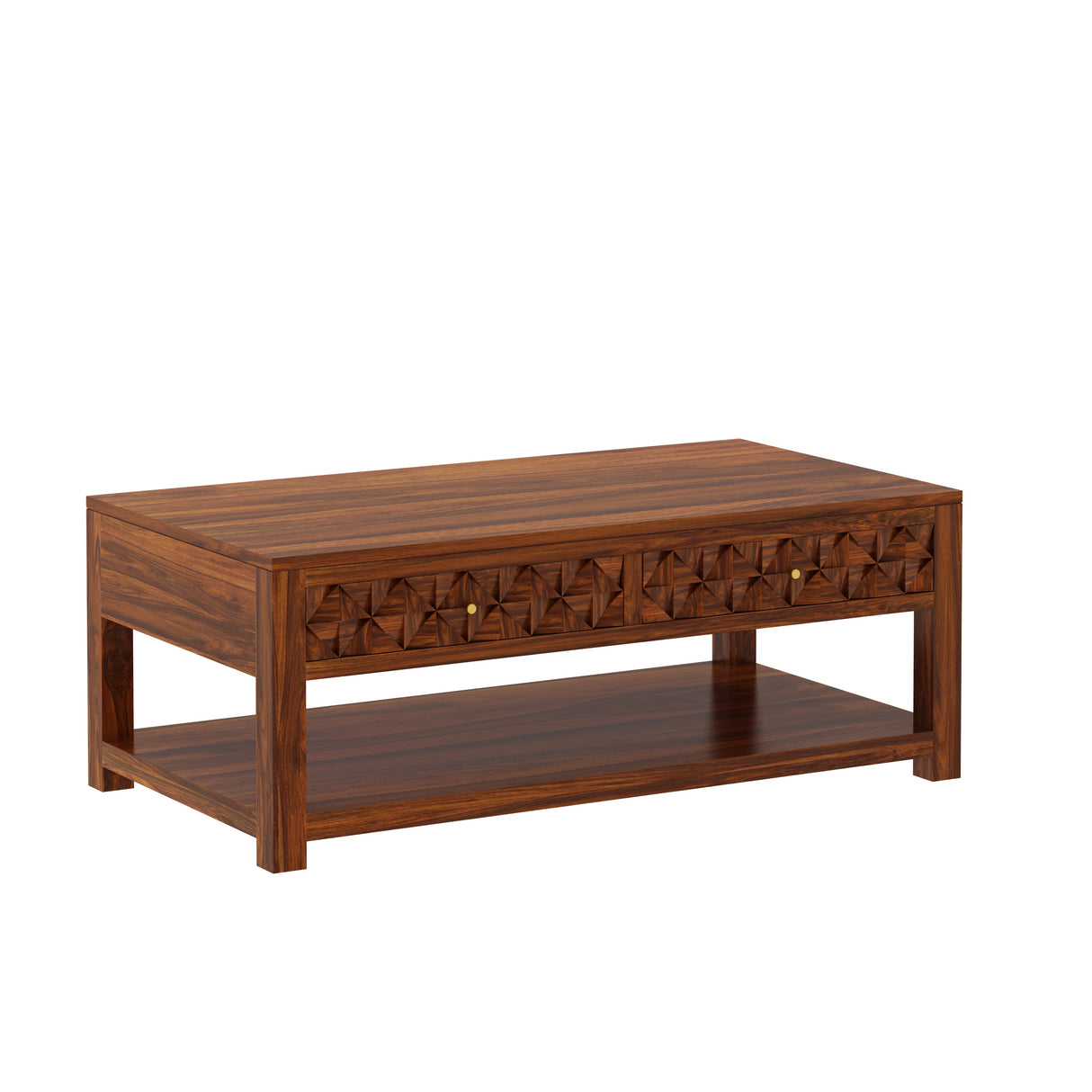 Raj Solid Wood Coffee Table With Two Drawer Storage - 3 Years Warranty