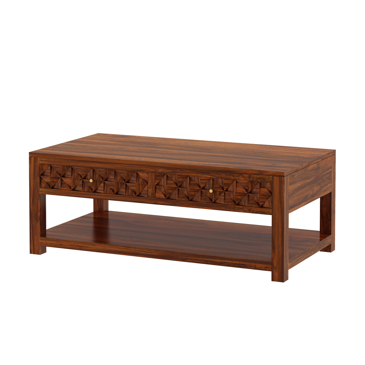 Raj Solid Wood Coffee Table With Two Drawer Storage - 3 Years Warranty