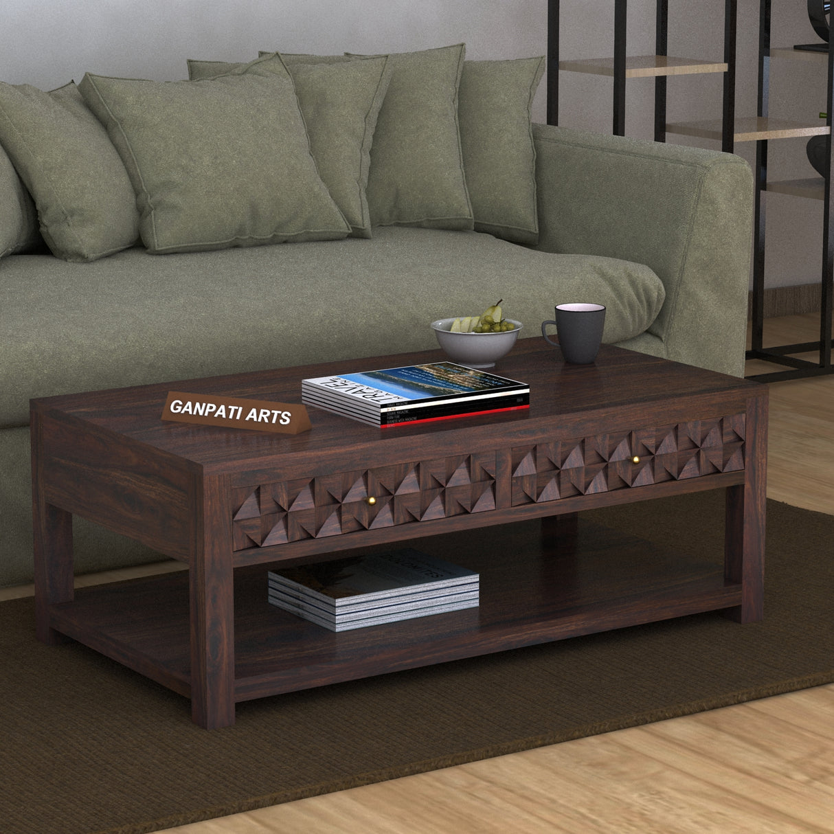 Raj Solid Wood Coffee Table With Two Drawer Storage - 3 Years Warranty