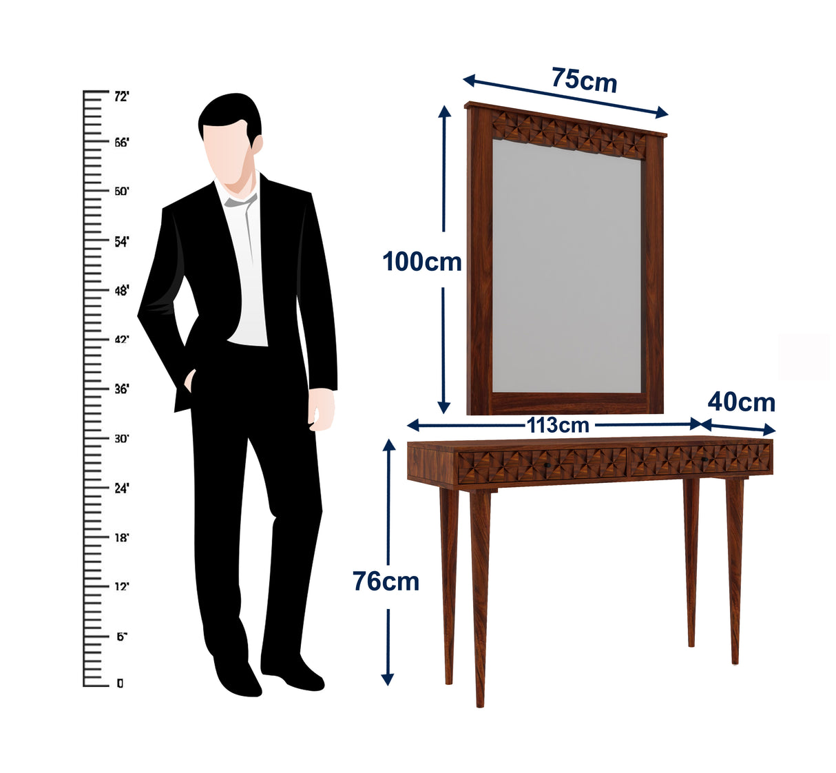 Raj Solid Sheesham Wood Console With Mirror - 3 Years Warranty