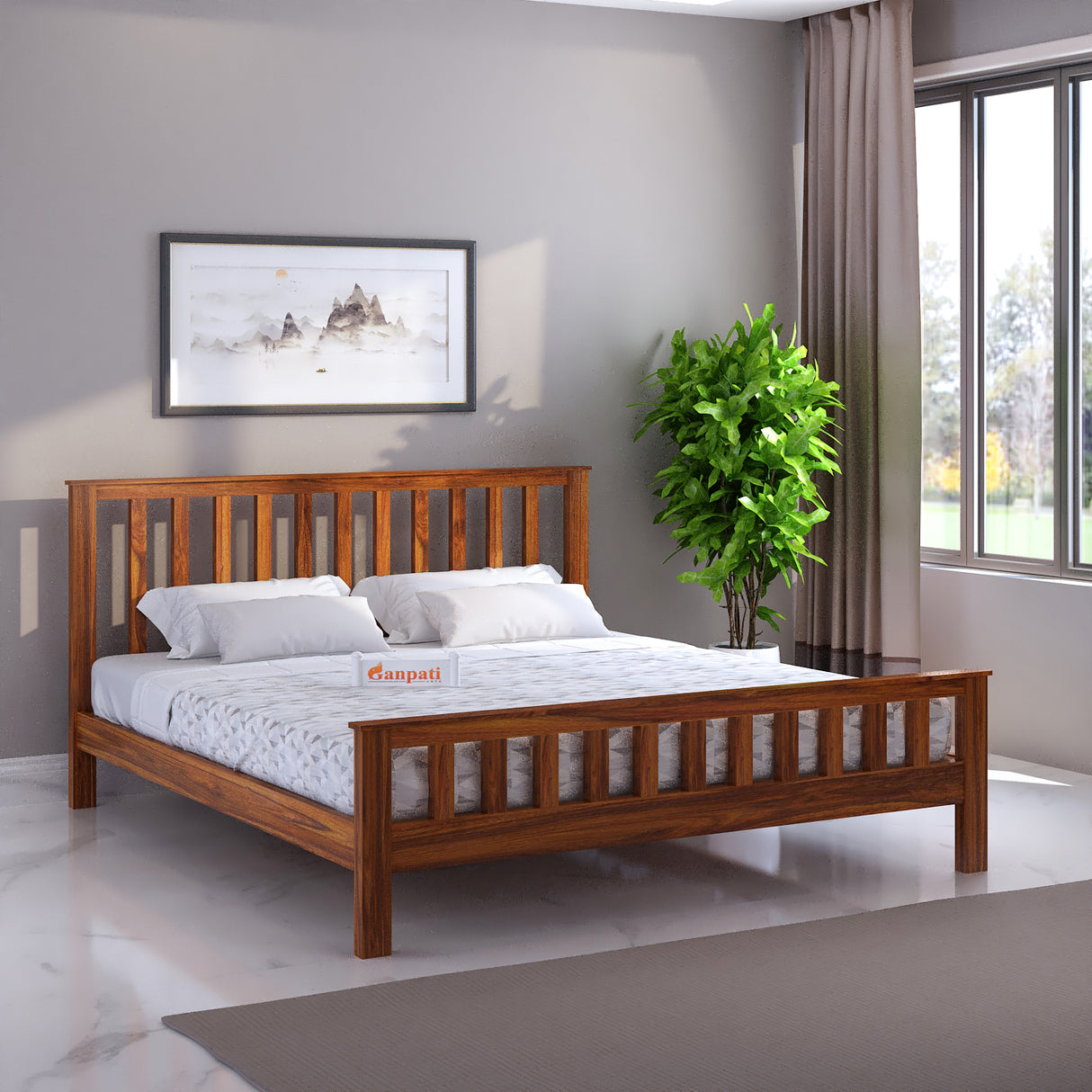 Cairo Solid Sheesham Wood Without Storage Bed - 3 Years Warranty