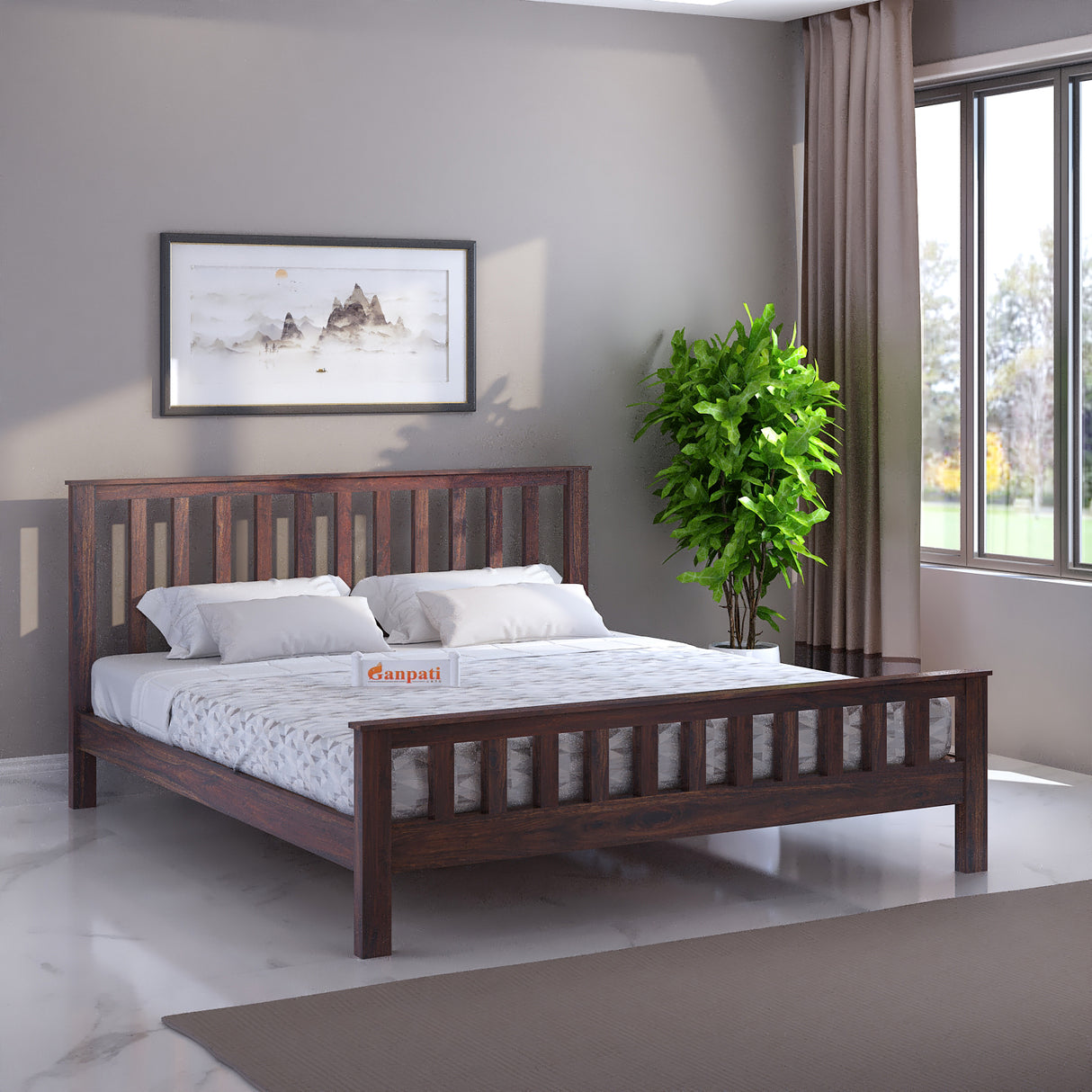 Cairo Solid Sheesham Wood Without Storage Bed - 3 Years Warranty