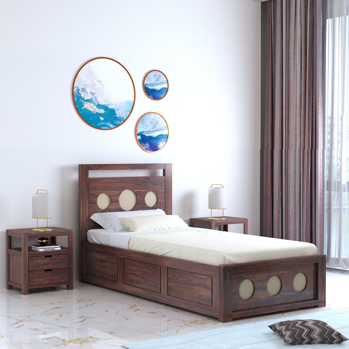 Cosmos Solid Sheesham Wood Single Size Bed With Box Storage - 3 years Warranty