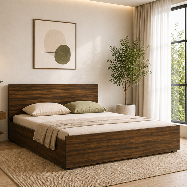 CARPER Engineered Wood Bed with Box Storage (Walnut) - 12 Months Warranty