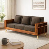 Bolt Solid Sheesham Wood 3 Seater Sofa With Side Storage - 3 Year Warranty (LUXE EDITION)