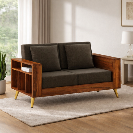 Bolt Solid Sheesham Wood 2 Seater Sofa With Side Storage - 3 Year Warranty (LUXE EDITION)